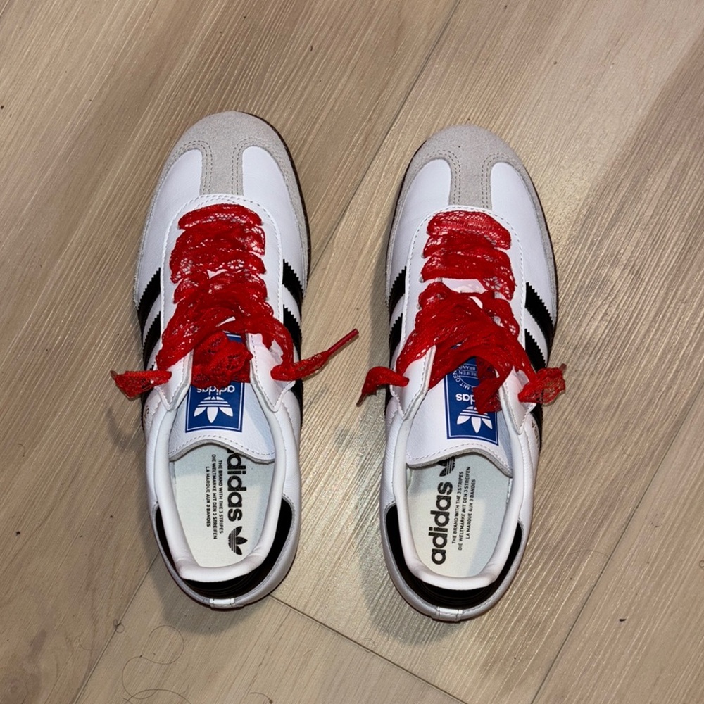 Adidas Sambas White and Black Shoes with Red Accents